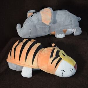 2 Flip A Zoo Plush Reversible Stuffed Animal Elephant /Tiger Safari Jungle Clean